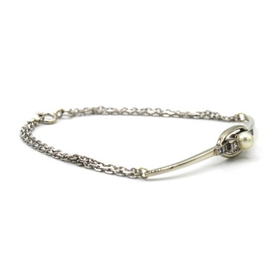 Re-Designed Art Deco Pearl & Diamond Double Chain Bracelet