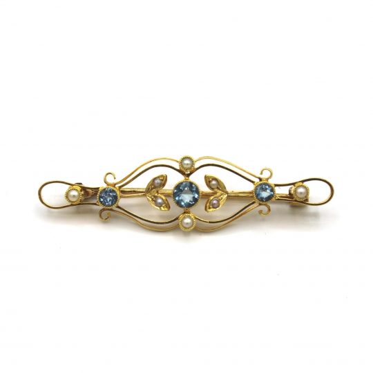 15ct Edwardian Aquamarine & Pearl Brooch