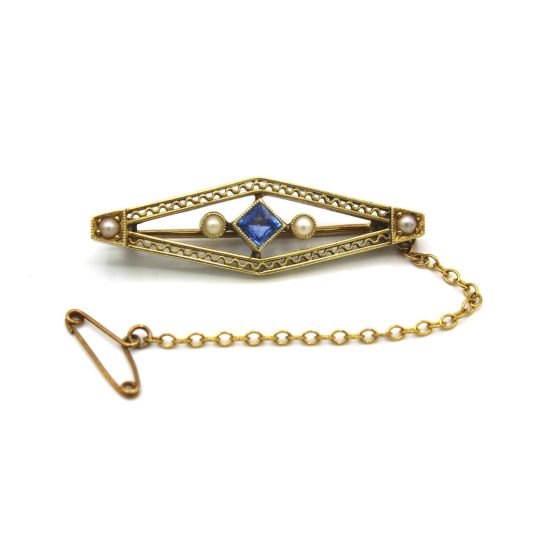 Pre 1930's Sapphire & Pearl Brooch