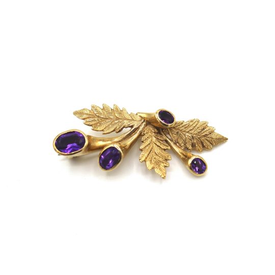 9ct Floral Design Amethyst Brooch