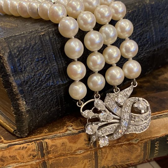 1950s Platinum Cultured Pearl & Diamond Bracelet
