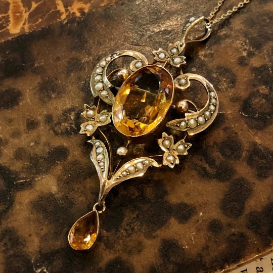 Citrine & Seed Pearl Edwardian Pendant