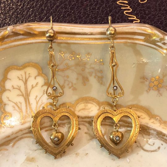 9ct Victorian Heart Drop Earrings