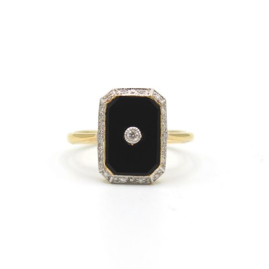 Onyx & Diamond Plaque Ring