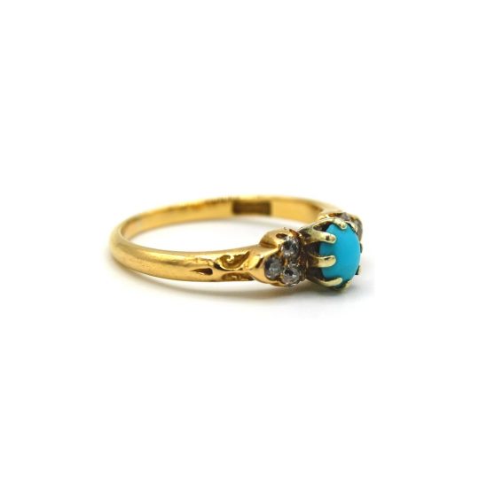 18ct Yellow Gold Turquoise & Diamond Ring