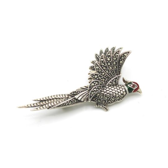 Sterling Silver Marcasite Pheasant Brooch