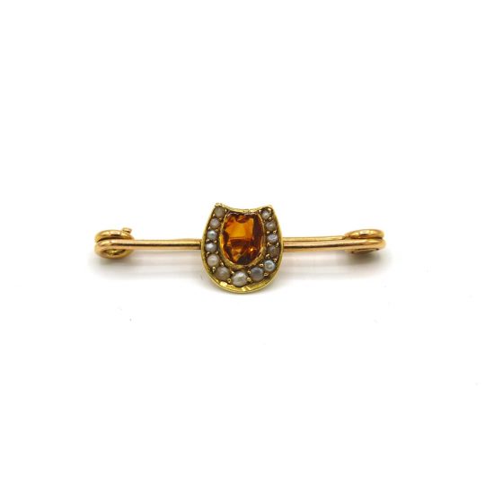 Citrine & Seed Pearl Horseshoe Bar Brooch