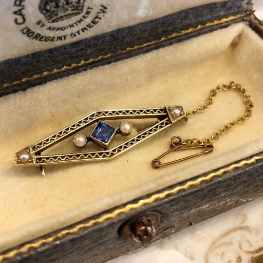 Pre 1930's Sapphire & Pearl Brooch