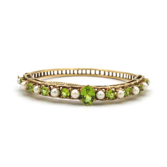 Vintage Freshwater Pearl & Peridot Bangle