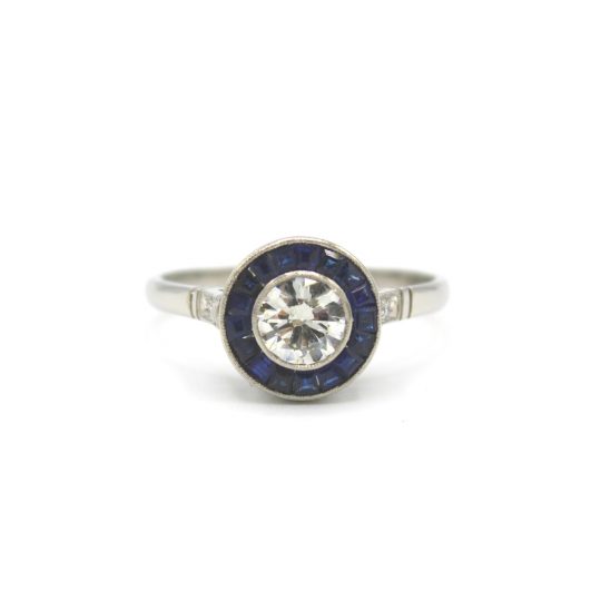 Art Deco Inspired Sapphire & Diamond Target Ring