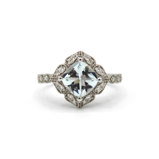 Edwardian Inspired Aquamarine & Diamond Ring