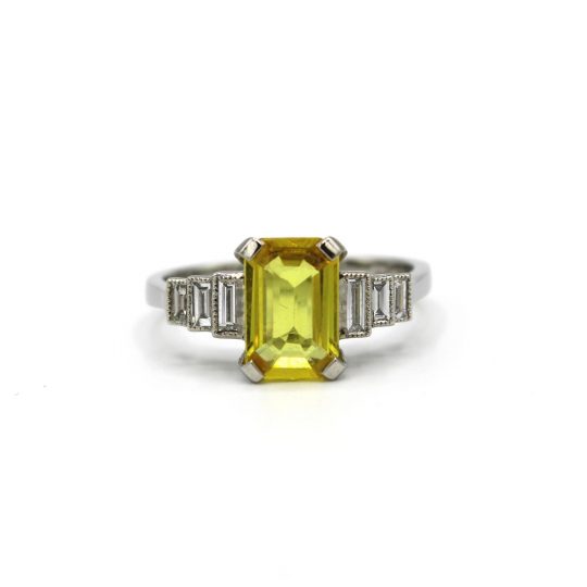 Yellow Sapphire & Diamond Ring With Stepped Shoulders