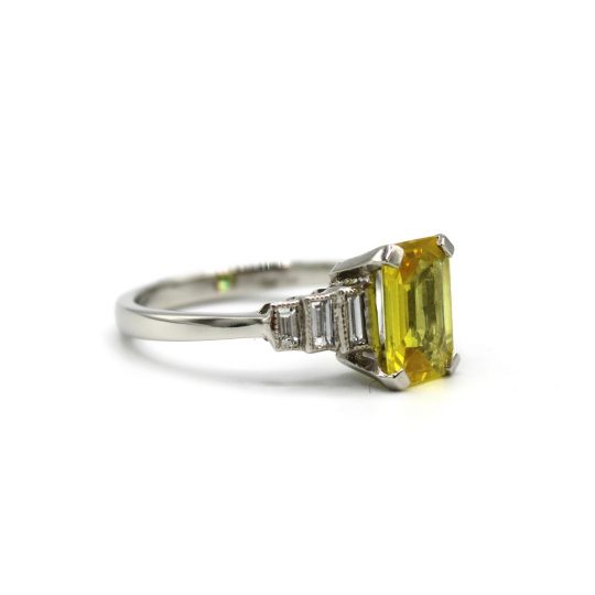 Yellow Sapphire & Diamond Ring With Stepped Shoulders