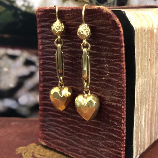 Victorian Hammered Heart Drop Earrings