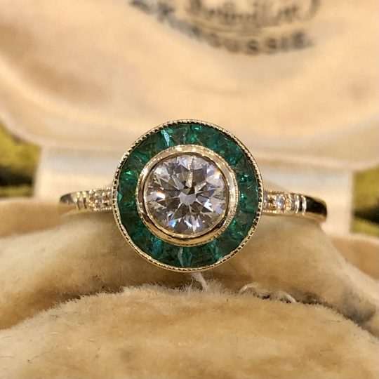 Art Deco Inspired Emerald & Diamond Target Ring