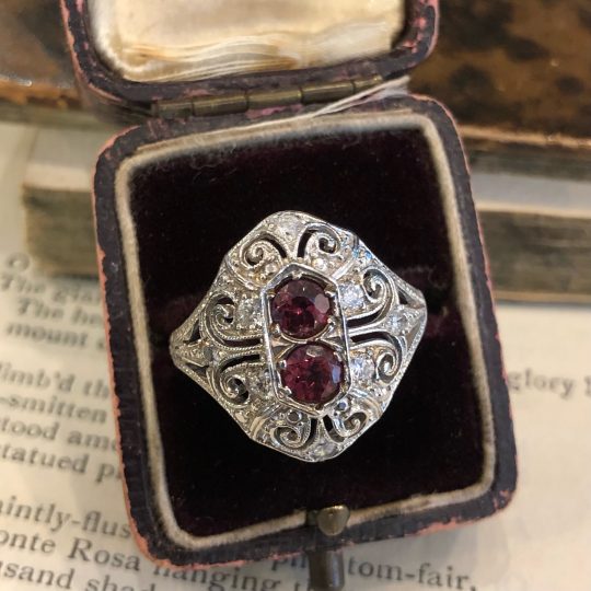 Vintage Style Rhodonite & Diamond Ring