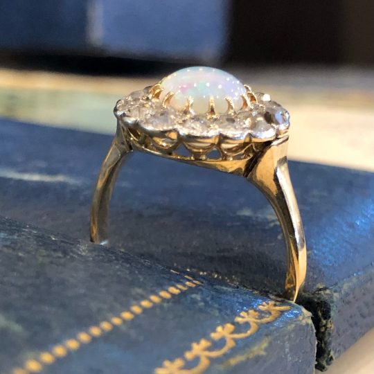 Vintage Opal & Old Cut Diamond Ring