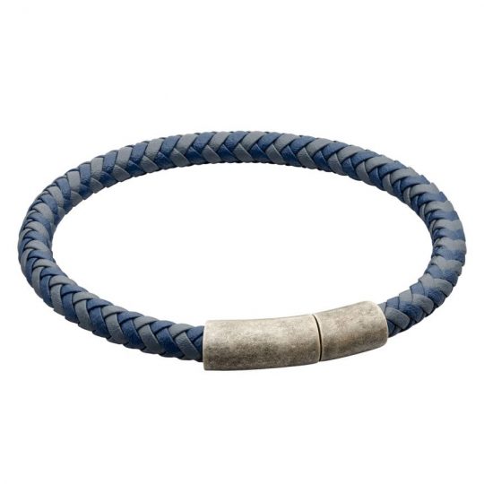 Fred Bennett Two Tone Navy Recycled Leather Plaited Bracelet