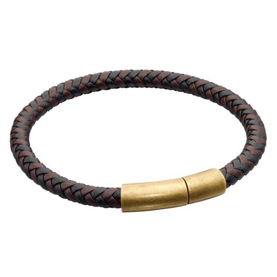 Fred Bennett Two Tone Brown Recycled Leather Plaited Bracelet