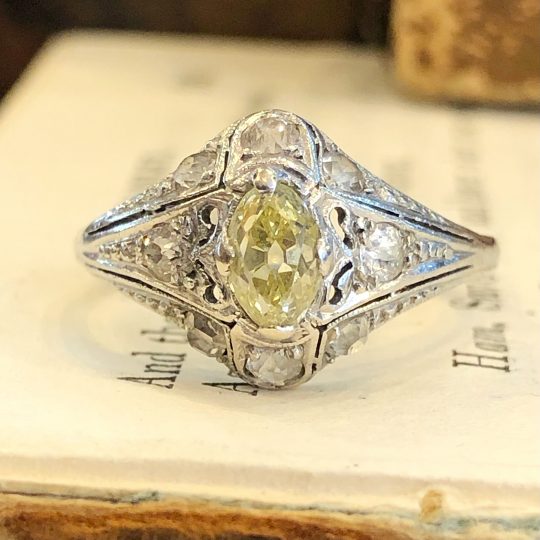 Art Deco Yellow & White Diamond Ring