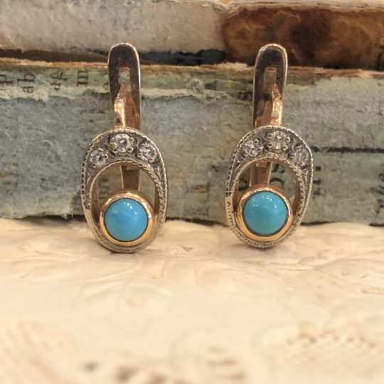 14ct Turquoise & Diamond Earrings