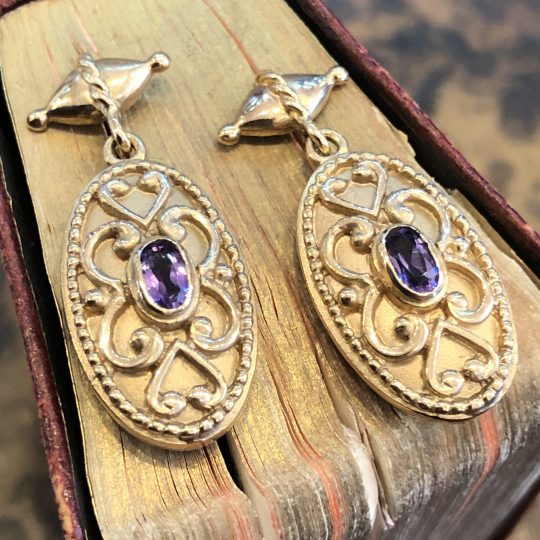 9ct Amethyst Oval Drop Stud Earrings