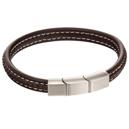 Fred Bennett Brown Leather Bracelet with Brushed Finish Clasp