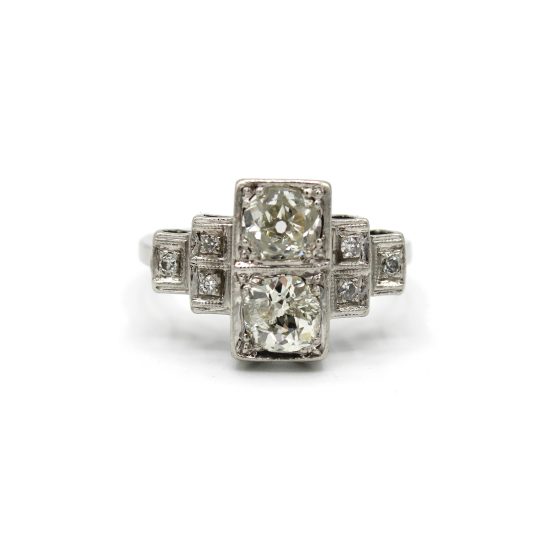 18ct Art Deco Diamond Ring With Stepped Shoulders