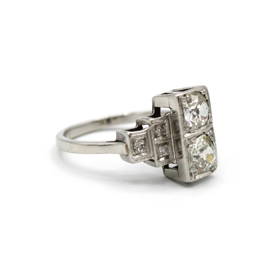 18ct Art Deco Diamond Ring With Stepped Shoulders