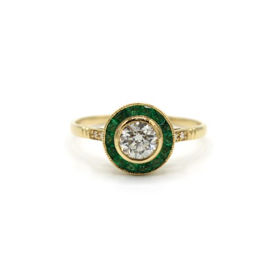 Art Deco Inspired Emerald & Diamond Target Ring