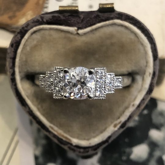 Platinum Old Mine Cut Engagement Ring