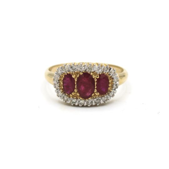 Three Stone Ruby & Diamond Cluster Ring