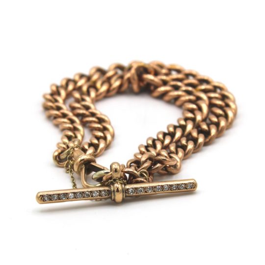 9ct Rose Gold Double Albert Bracelet With Diamond T-Bar