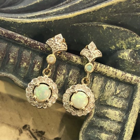 Vintage Inspired Opal & Diamond Drop Earrings