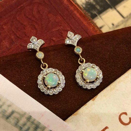 Vintage Inspired Opal & Diamond Drop Earrings