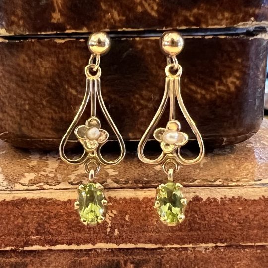 Edwardian Inspired Peridot & Seed Pearl Drop Earrings