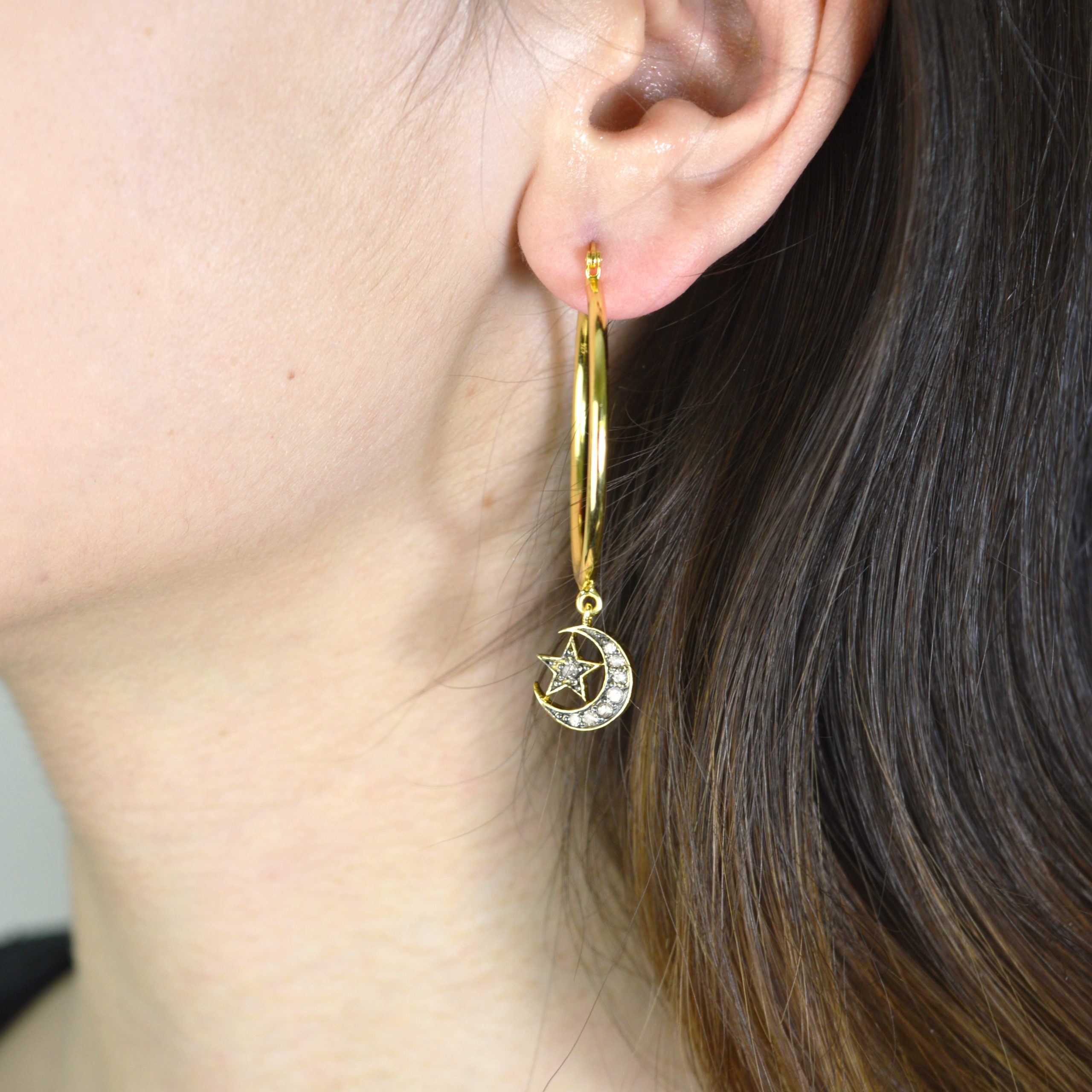 Sweet Marie Nina Diamond Moon & Star Hoop Earrings