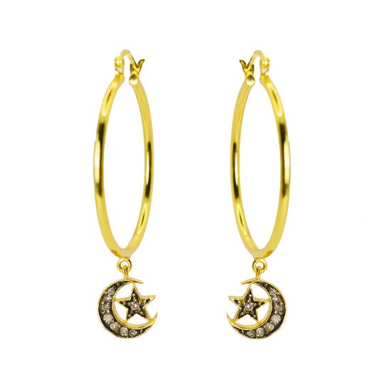 Sweet Marie Nina Diamond Moon & Star Hoop Earrings