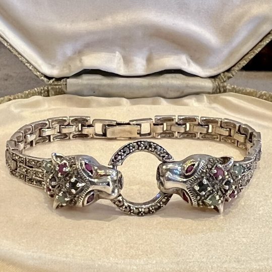 Vintage Marcasite Leopard Multi Stone Bracelet