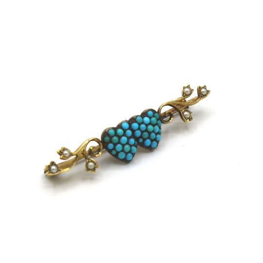 18ct Turquoise and Seed Pearl Sweetheart Brooch