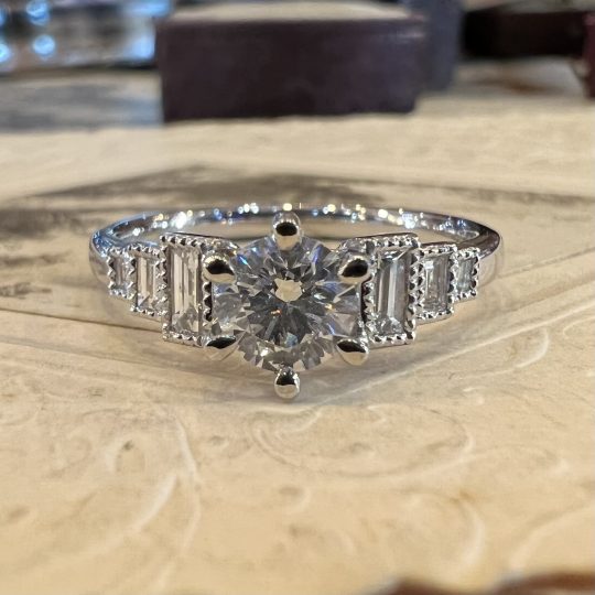 Art Deco Style Diamond Ring With Stepped Shoulders