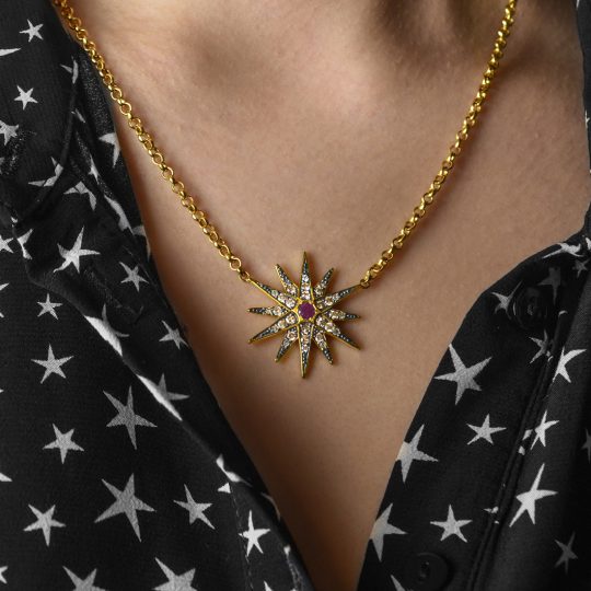 Sweet Marie Ophelia Diamond & Ruby Star Necklace
