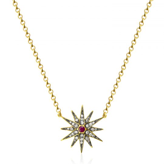 Sweet Marie Ophelia Diamond & Ruby Star Necklace