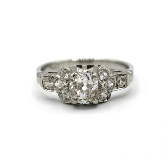 Platinum Old Cushion Cut Diamond Ring Circa 1930s