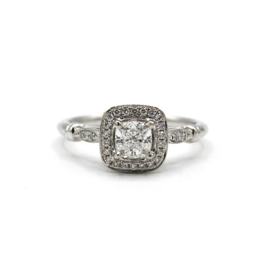 Vintage Cushion Cut Diamond Halo Ring