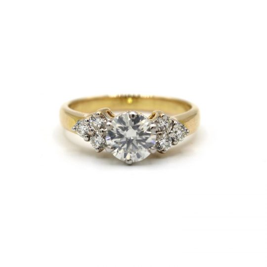 Diamond Engagement Ring With Trefoil Diamond Shoulders