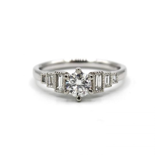 Art Deco Style Diamond Ring With Stepped Shoulders