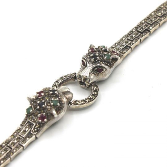 Vintage Marcasite Leopard Multi Stone Bracelet
