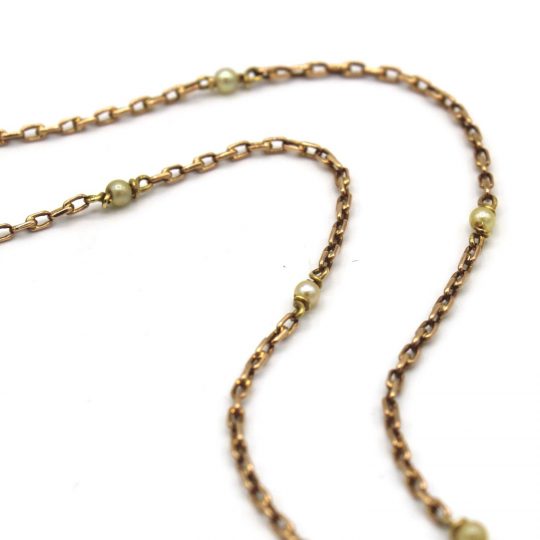 15ct Yellow Gold Seed Pearl Station Chain
