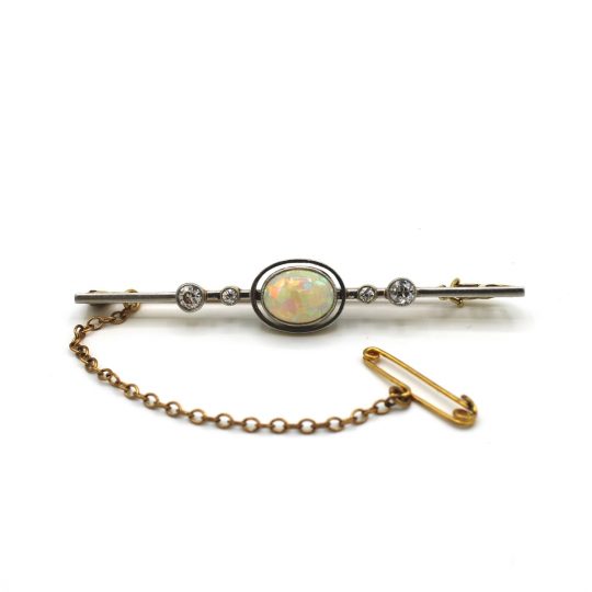 Art Deco Opal & Diamond Target Bar Brooch